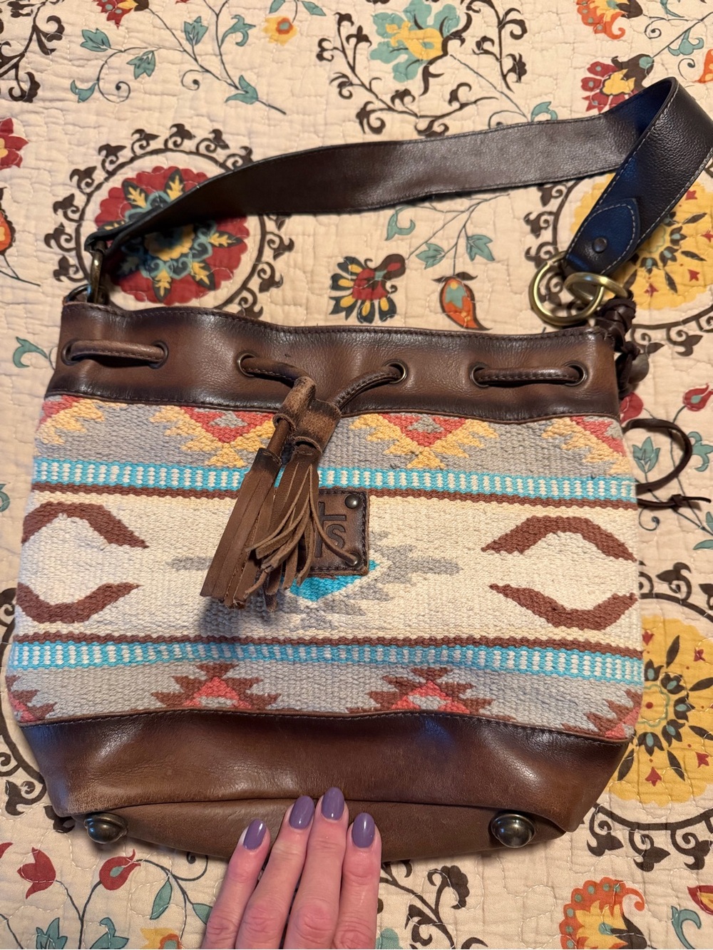 STS Ranchwear Brown Leather Shoulder Bag with Southwestern Weave